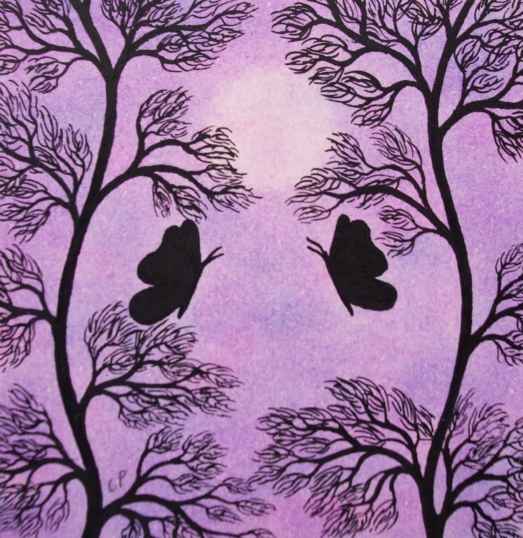 Butterfly Card: Romantic Butterflies Card, Two Butterflies, Wedding Card, Art