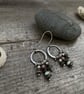 Silver dangle hoop earrings, bead drops, bohemian style