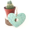 Ceramic heart hanging decoration Pottery Heart Folk art love heart Blue