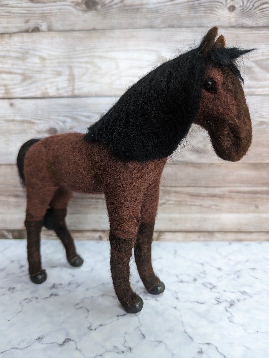 Unique Handcrafted Needle Felted Brown Horse