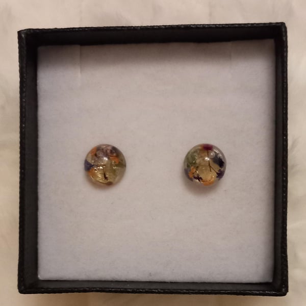 Sterling silver 9mm stud earrings,Dried flower studs,English garden,Large studs,