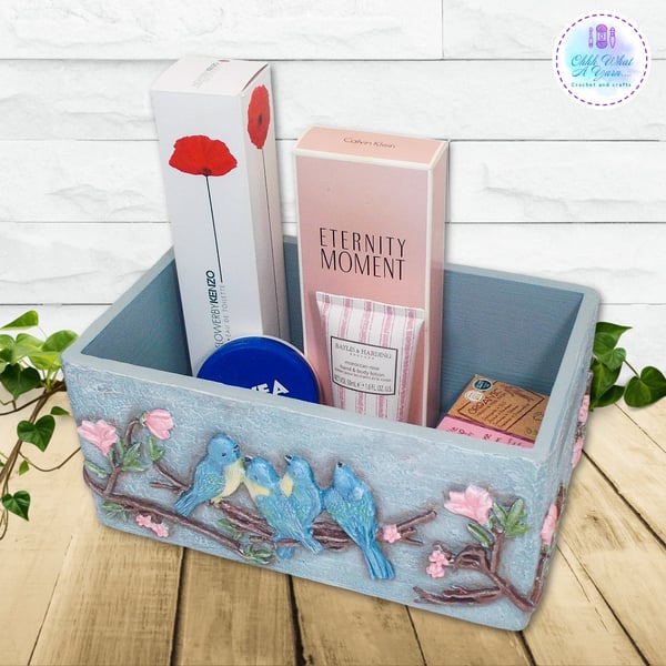 Bluebirds mixed media storage crate. Bluebirds box. Bluebirds gift.