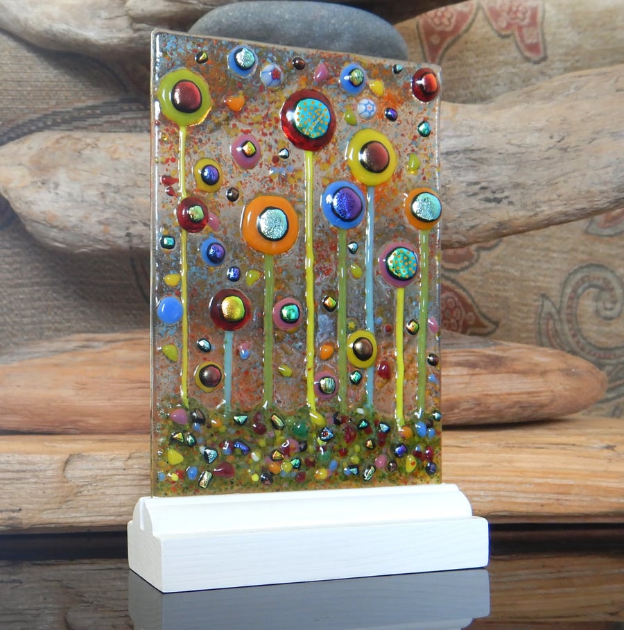 Handmade Fused Glass 'IN THE GARDEN' framed picture.