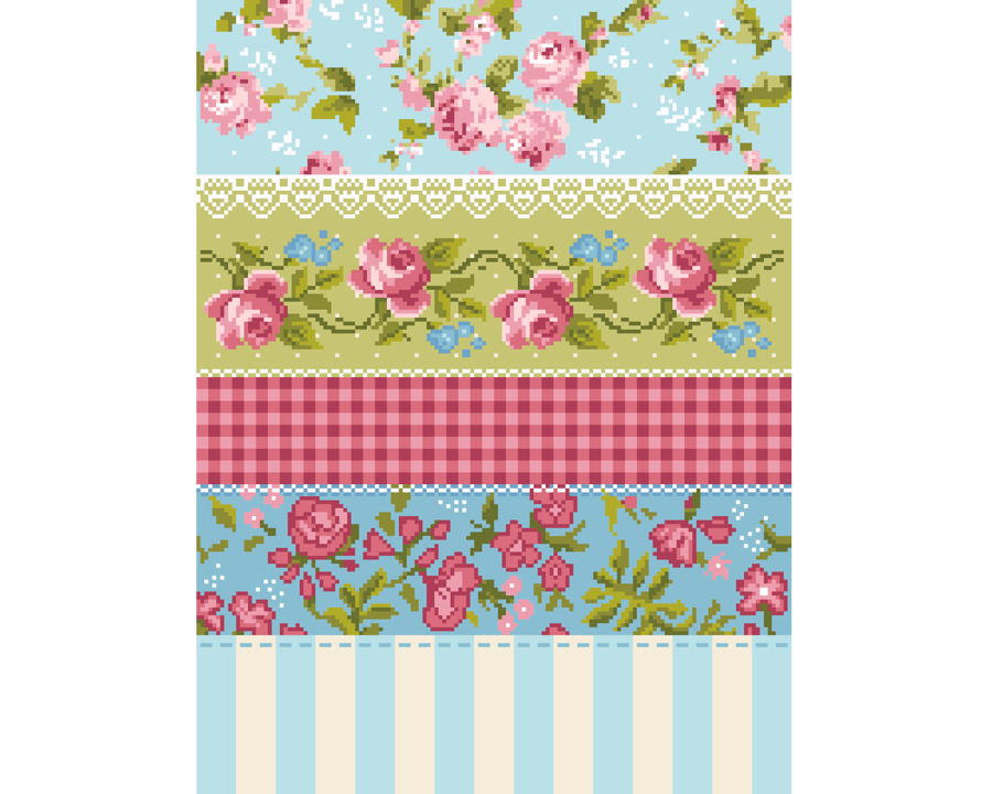 113 - Cross Stitch Floral Patchwork Victorian Rose Quilt Block Shabby Chic