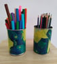 Upcycled Decoupaged Tin – Yellow Floral & Peacock Blue Mixed Design - Image 3
