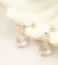 Clear Quartz Crystal Faceted Briolette Sterling Silver Drop Stud Earrings