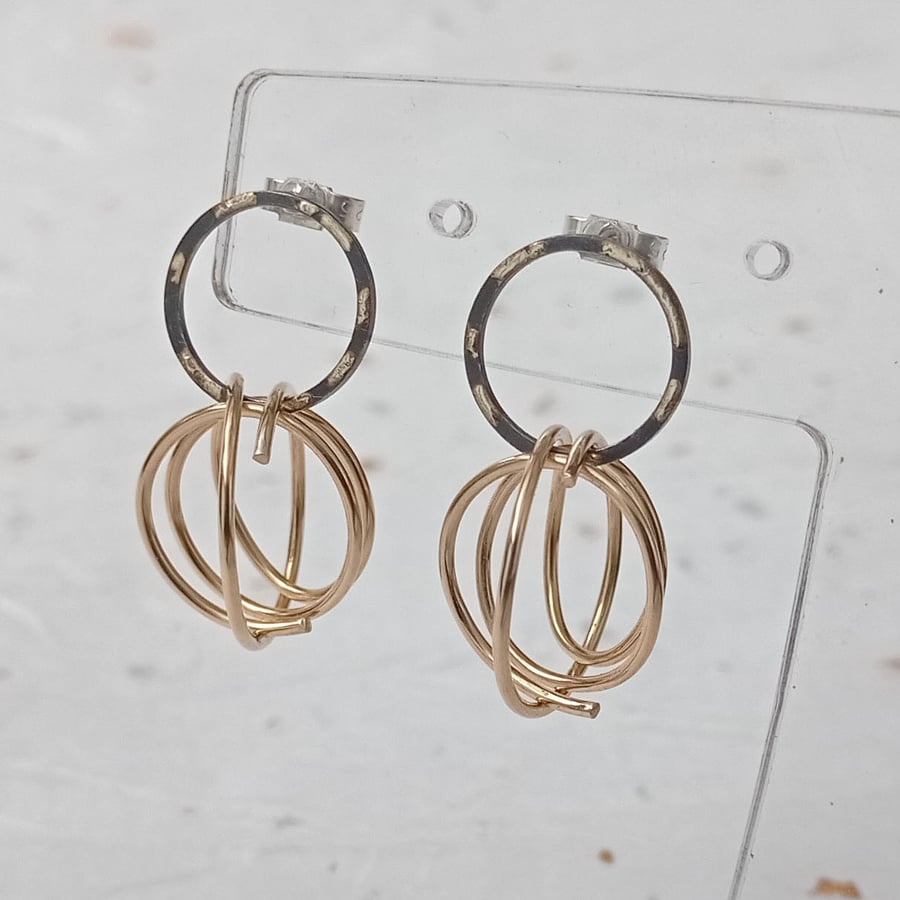 recycled sterling silver & gold filled wire drop earrings - unique and handmade