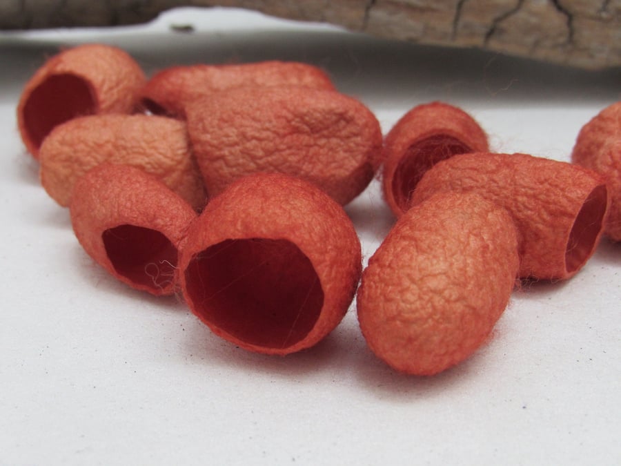 10 Madder Orange Naturally Dyed Silk Cocoons