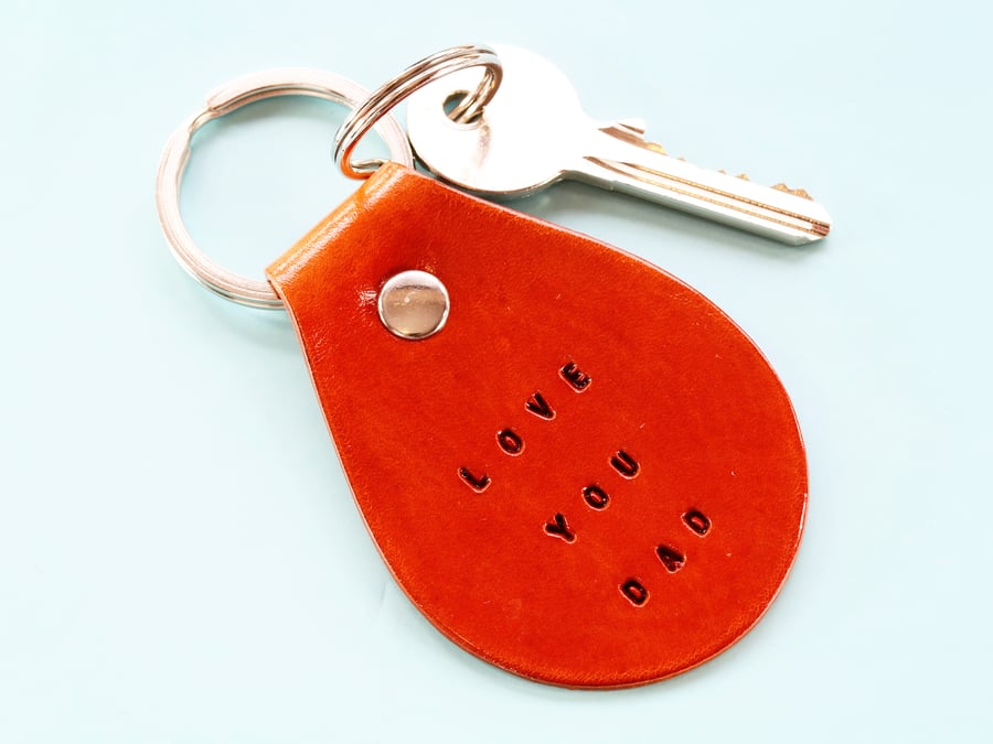 Love You Dad Leather Keyring, Handmade Dad Keyring, Dad Key Fob, Leather Key Fob