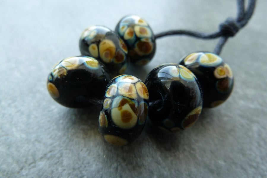 black raku lampwork glass beads