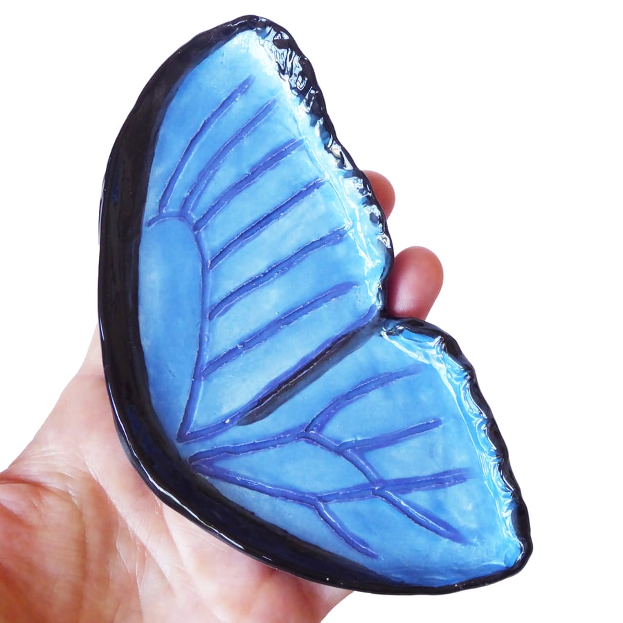 Blue Morpho Butterfly Ceramic Dish