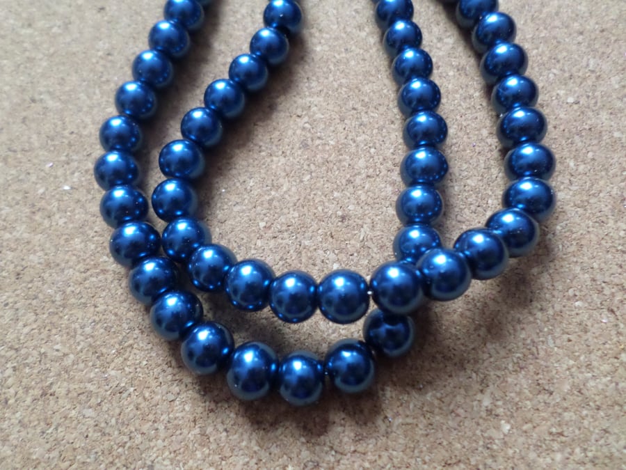50 x Glass Pearl Beads - Round - 8mm - Navy Blue 