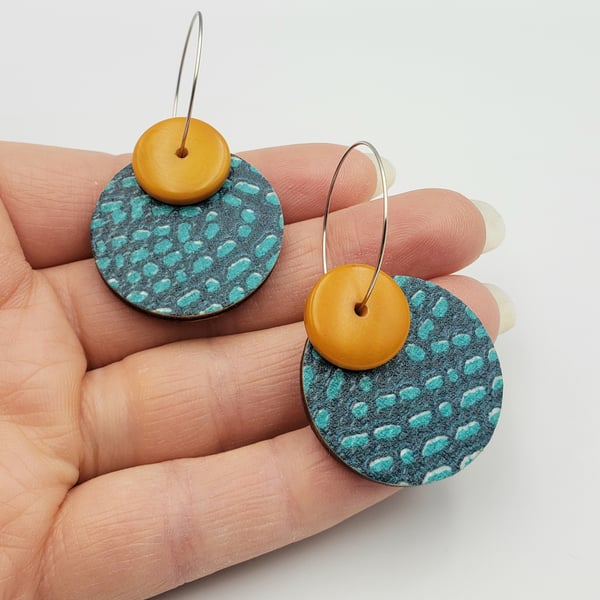 Teal, turquoise and orange dangly earrings