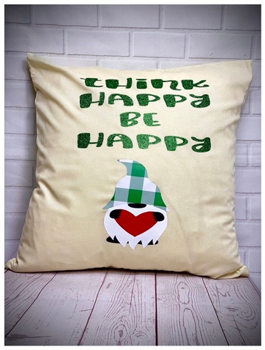 Think Happy Be Happy Gnome Cushion Cover