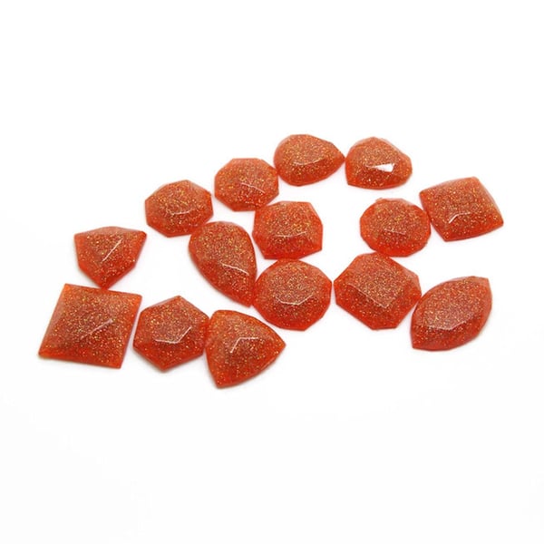 Gold Orange Glitter Cabochons, 15 Mini Flatback Glitter Gems