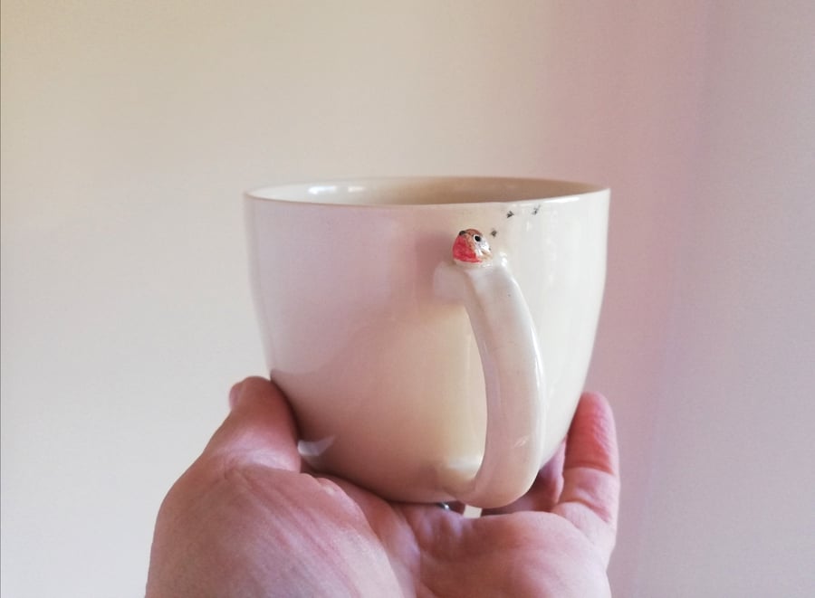 Hand thrown ceramic robin cup with tiny bird foot prints, gardener's gift idea