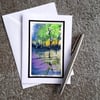 Handpainted Blank Card. Watercolour of River Reflections. Birthday. Anniversary.
