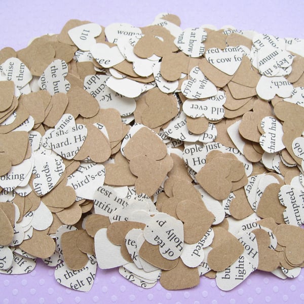 500 Mary Poppins Kraft Confetti Hearts - Wedding Engagement Birthday Party Decor