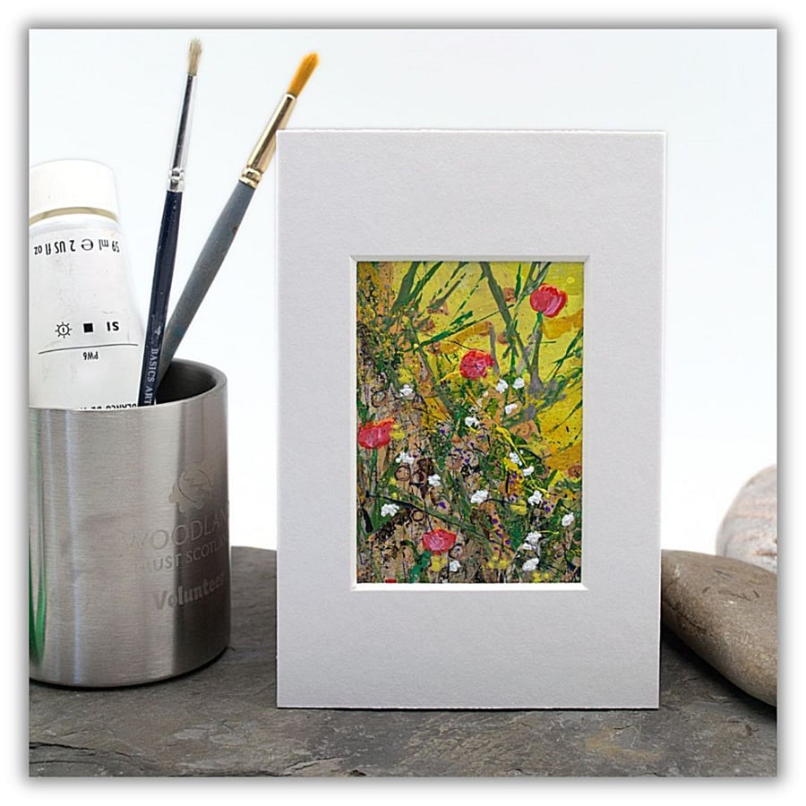 A small mounted painting - wildflowers and grasses - Christmas gift