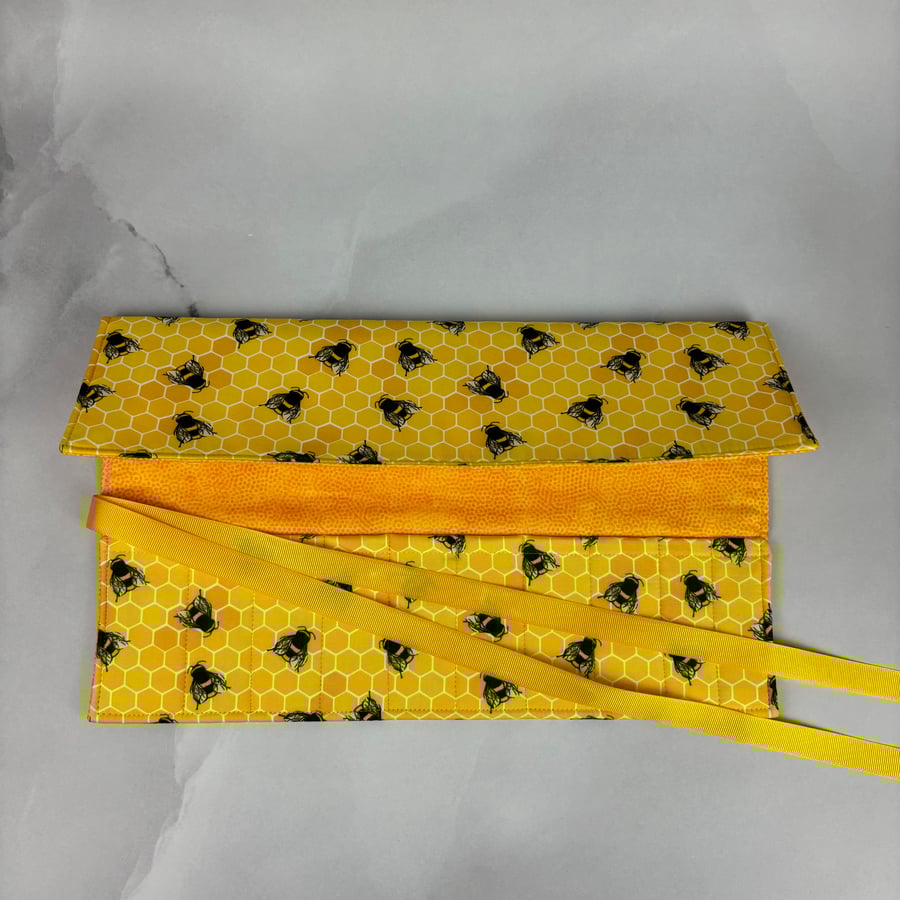 Bees brush roll, Bumble bees pencil wrap, Tool wrap,  Handmade