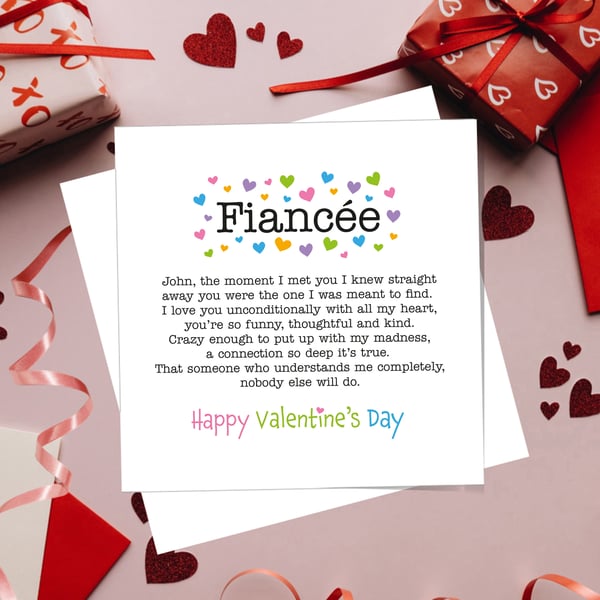 Fiancée Valentines Personalised Card - Free delivery