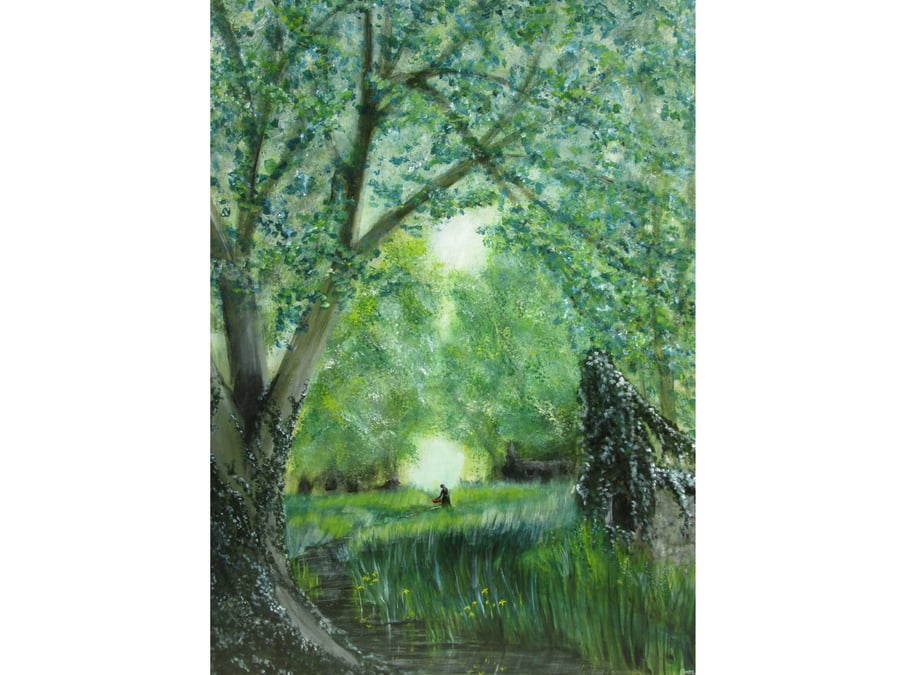 Atmospheric Landscape Art Card-Woodland Glade Inspired By Poetry-7x5 Blank Card