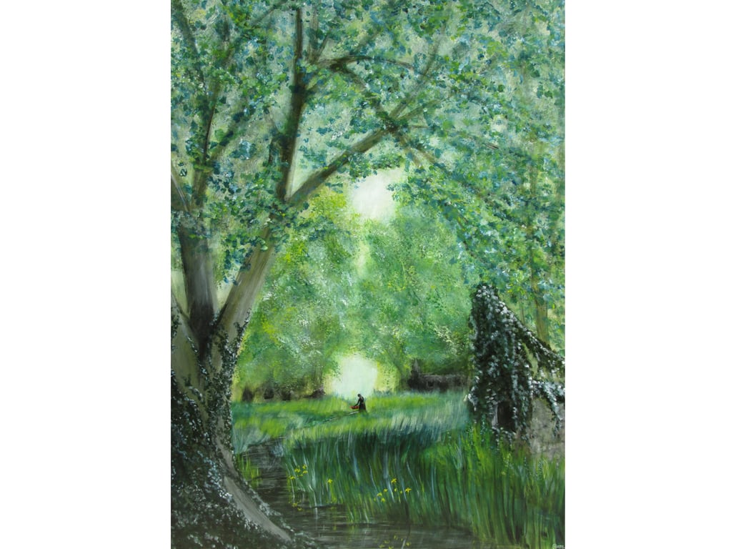 Atmospheric Landscape Art Card-Woodland Glade Inspired By Poetry-7x5 Blank Card