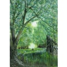 Atmospheric Landscape Art Greetings Card-Scenic Woodland Glade-5x7 Blank Inside