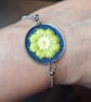Boho Daisy Bezel Bracelet (Olive Green & White) on Denim with Adjustable Chain - Image 10