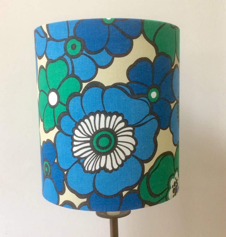 Funky Festival Flower Power Retro 60s 70s Blue Vintage Fabric Lampshade option 