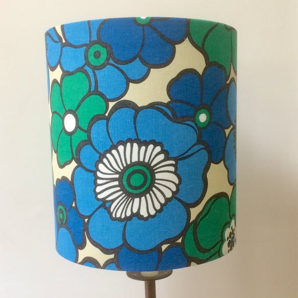 Funky Festival Flower Power Retro 60s 70s Blue Vintage Fabric Lampshade option 