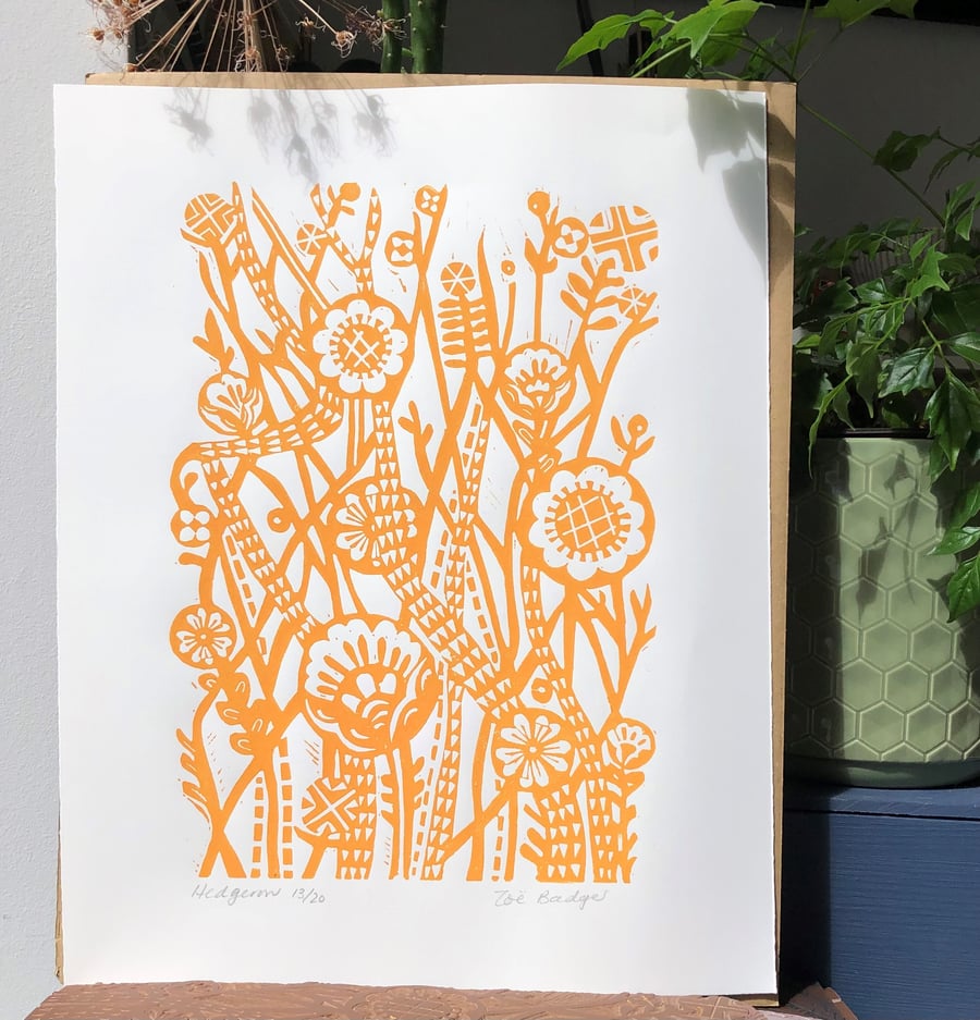 Citrus Fruits Lino Print - Hand Printed Original