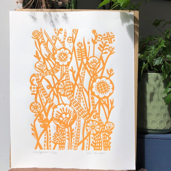 Hedgerow Orange Linoprint