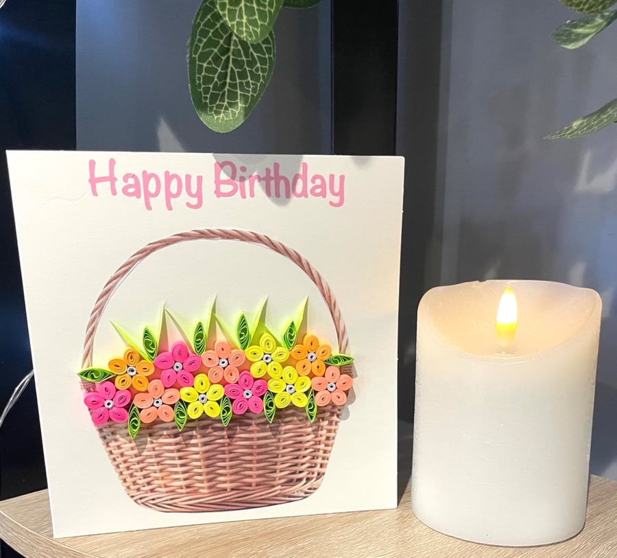 Stunning Handmade Quilled Basket of flowers Card