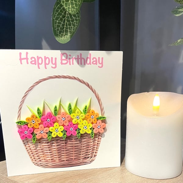 Stunning Handmade Quilled Basket of flowers Card