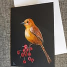 Hand Painted Card Bird & Berries, original painting, unique greetings card