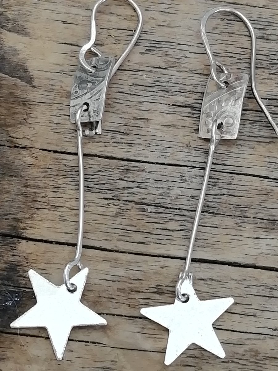 Star  Sterling Silver Drop Earrings made by MidasTouch Jewels in Wales