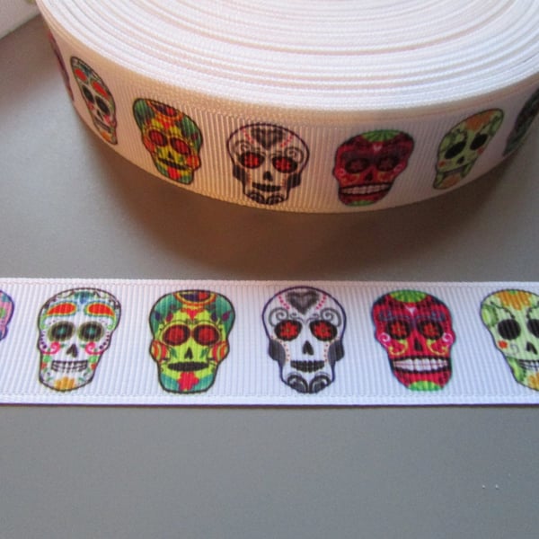 Sugar Skull Calaveras Day of the dead Grosgrain Ribbon x 1 metre