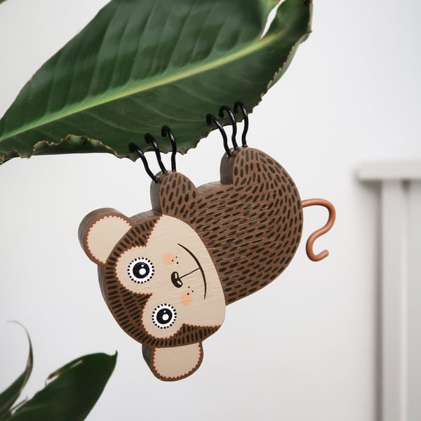 Hanging monkey plant decoration, crazy plant lady gift, cute animal ornament.