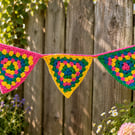 Handmade Crochet Granny Triangle Bunting - Colourful Garland - Rainbow Home Deco