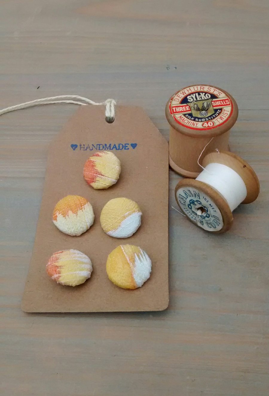 Silk Painted Buttons, Golden Yellow, Free Postage