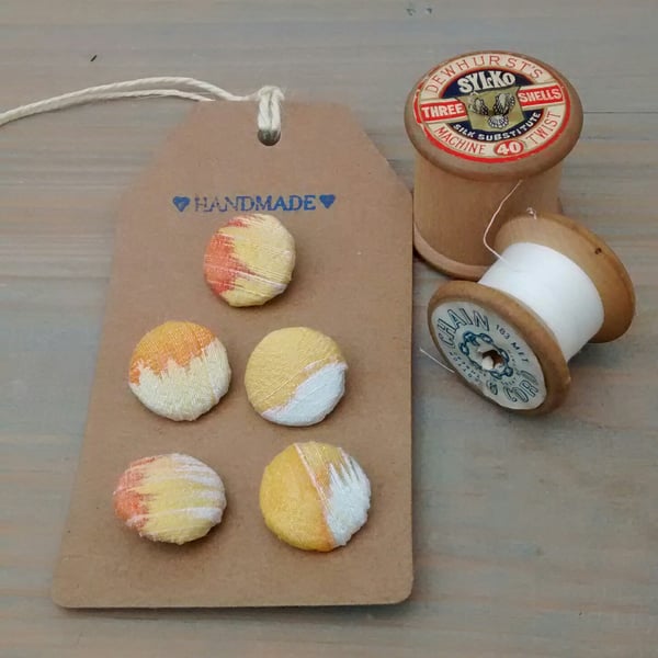 Silk Painted Buttons, Golden Yellow, Free Postage