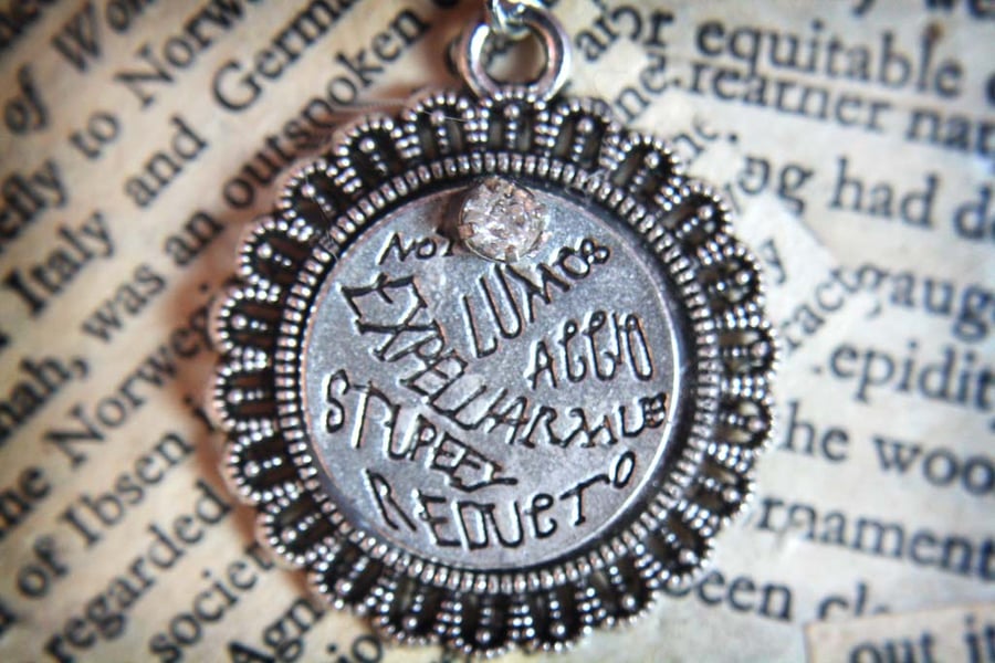 Magic Spell Wizard Witch Medallion Silver Necklace