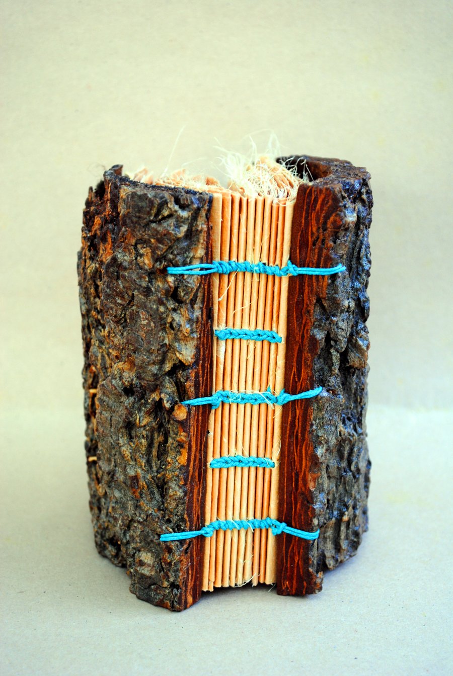 Tree Bark Book II.Handbound made from Monterey Pine Bark covers and Lokta Paper.