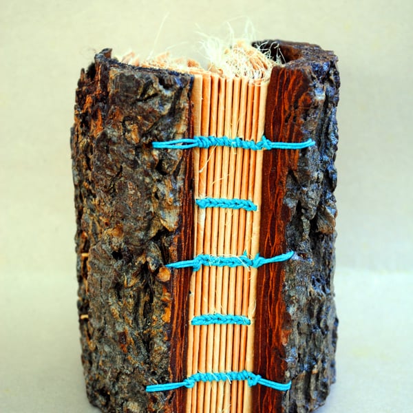 Tree Bark Book II.Handbound made from Monterey Pine Bark covers and Lokta Paper.