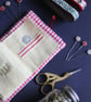 Patchwork stripe needle case made from Tilda fabric in shades of red and natural - Image 6