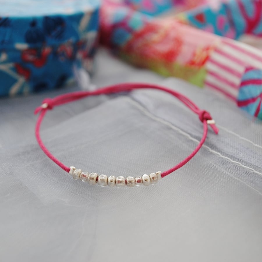 Friendship Bracelet-Fuchsia & silver beads bracelet