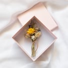 Dried Flower Yellow Mini Posy in a Pale Pink Gift Box 