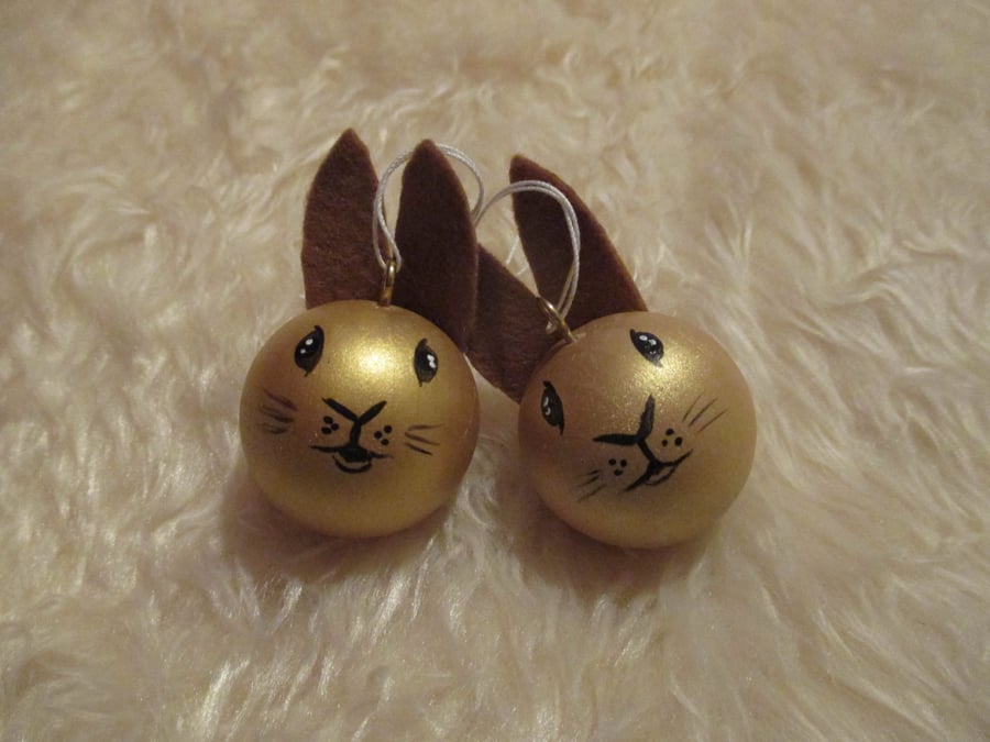 Bunny Rabbit Christmas Tree Baubles Decorations Wood Wooden Hand Painted