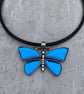 Women's Leather Choker Necklace, Crystal Butterfly Pendant - Image 5